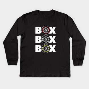 Box Box Box F1 Pitstop design - White Text Kids Long Sleeve T-Shirt